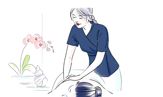 Illustration d'une masseuse faisant un massage pour Valdys client de l'agence RP Belle Nouvelle